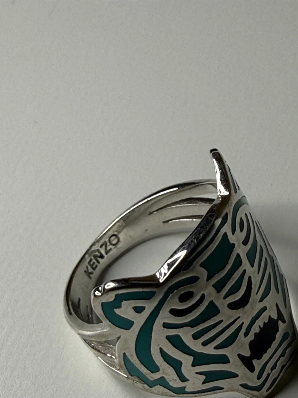 Kenzo lux Turquoise and Navy enamel high end Tiger Face Statement fashion Ring